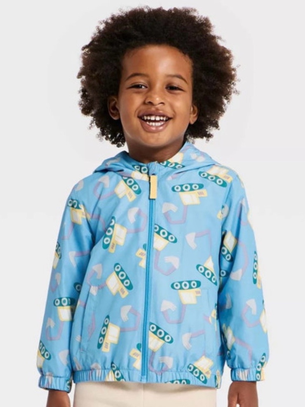 Cat & Jack Blue Hooded Raincoat with Yellow Construction Print 5T